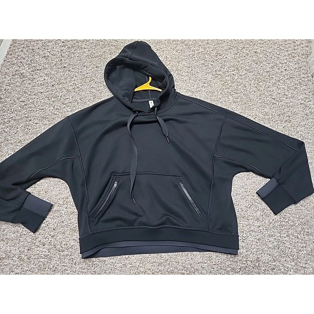 Athleta Recover Crop Black‎ Hoodie Sweatshirt Zipped Pockets Womens Size Medium
